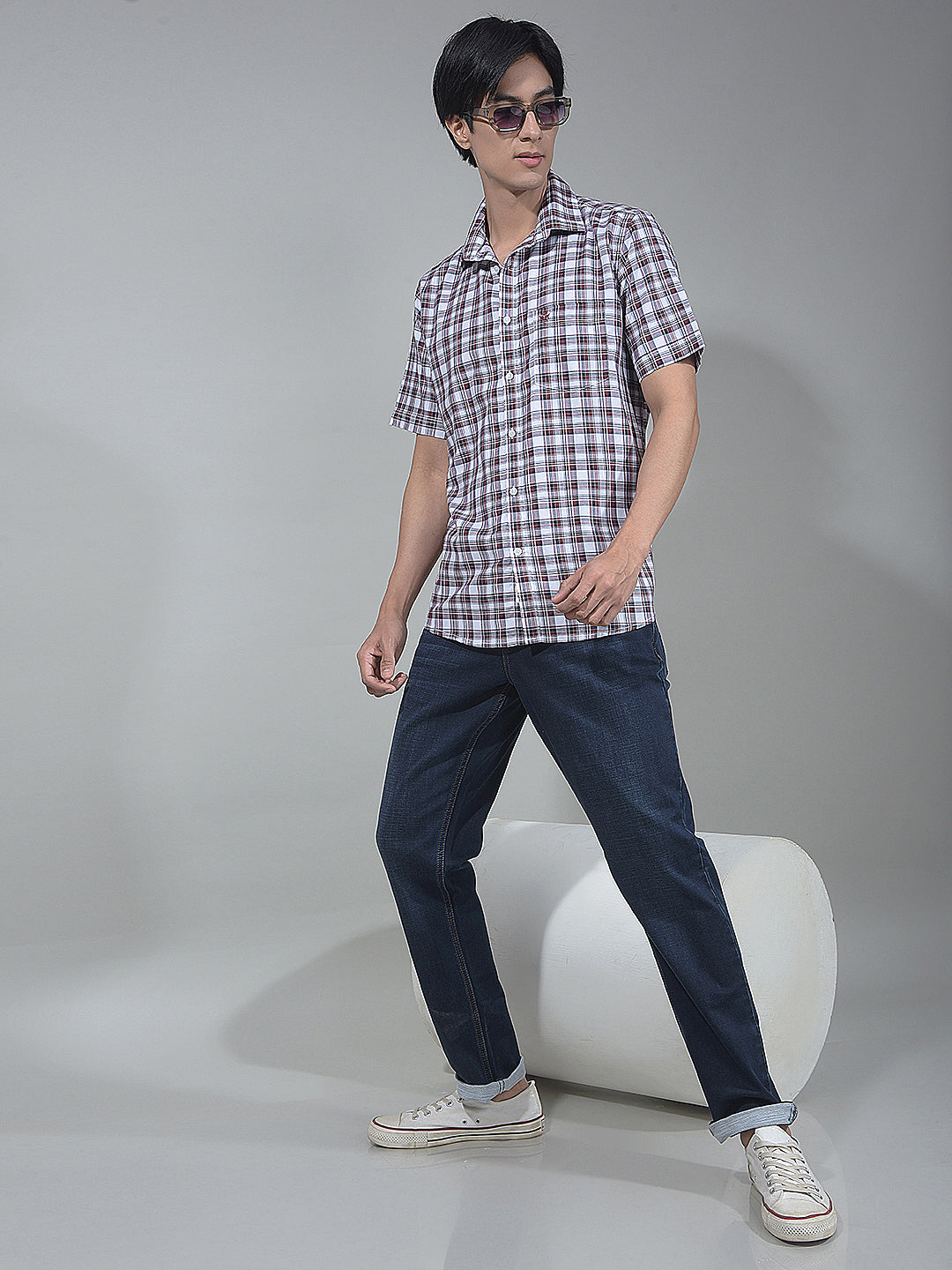 Maroon Smart Checked Casual Shirt