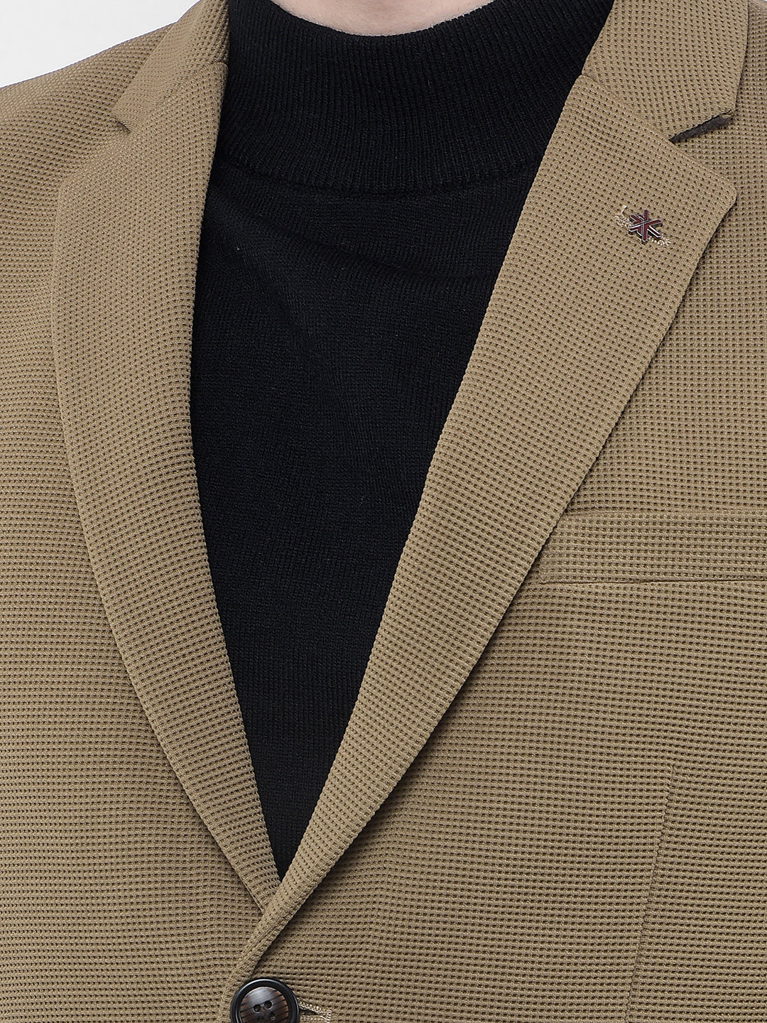Brown Printed Notched Lapel Single Breasted Blazer