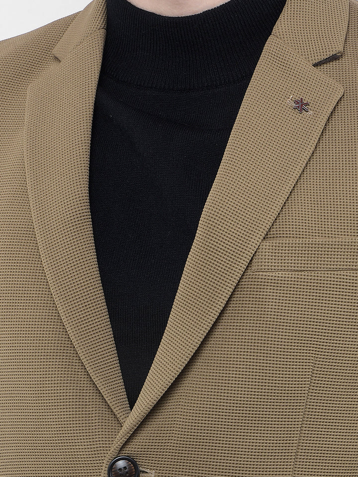 Brown Printed Notched Lapel Single Breasted Blazer
