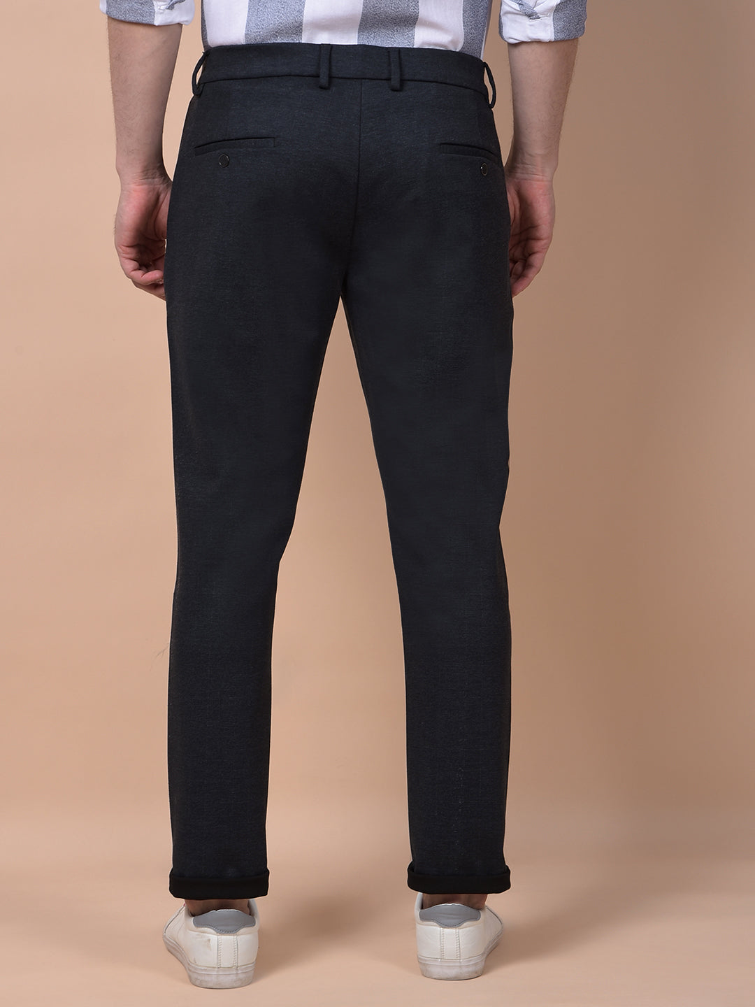Streamlined Black Textured Trousers