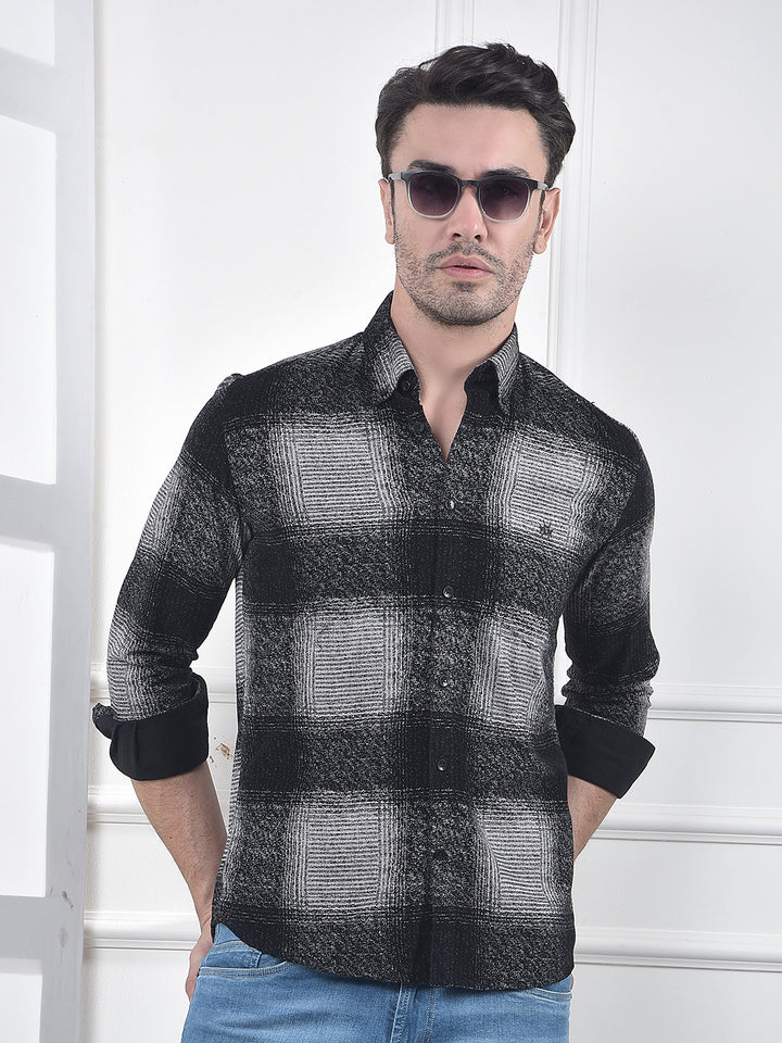 Black Checked 100% Cotton Corduroy Shirt