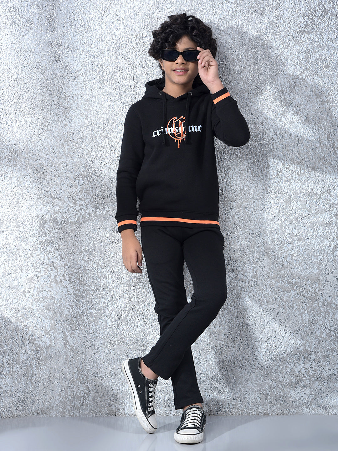 Black Typographic Print Hooded Neck Sweatshirt