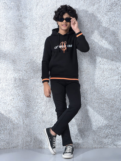 Black Typographic Print Hooded Neck Sweatshirt