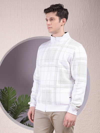 Stylish White Checked Sweatshirt
