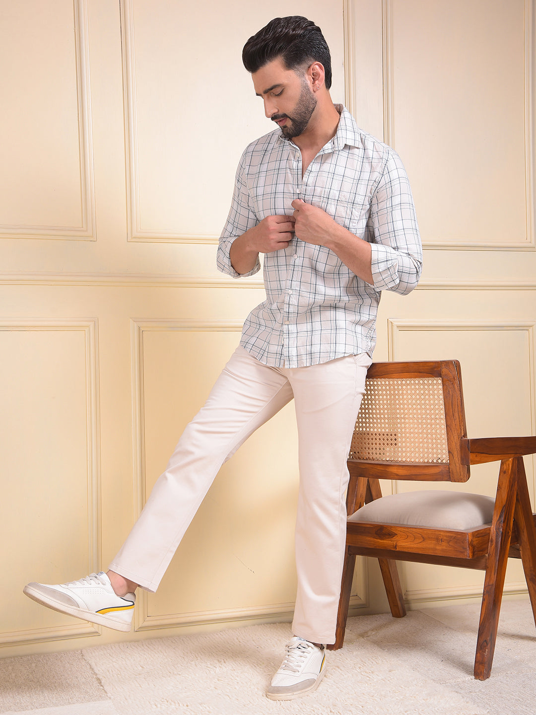 Beige Straight Trousers