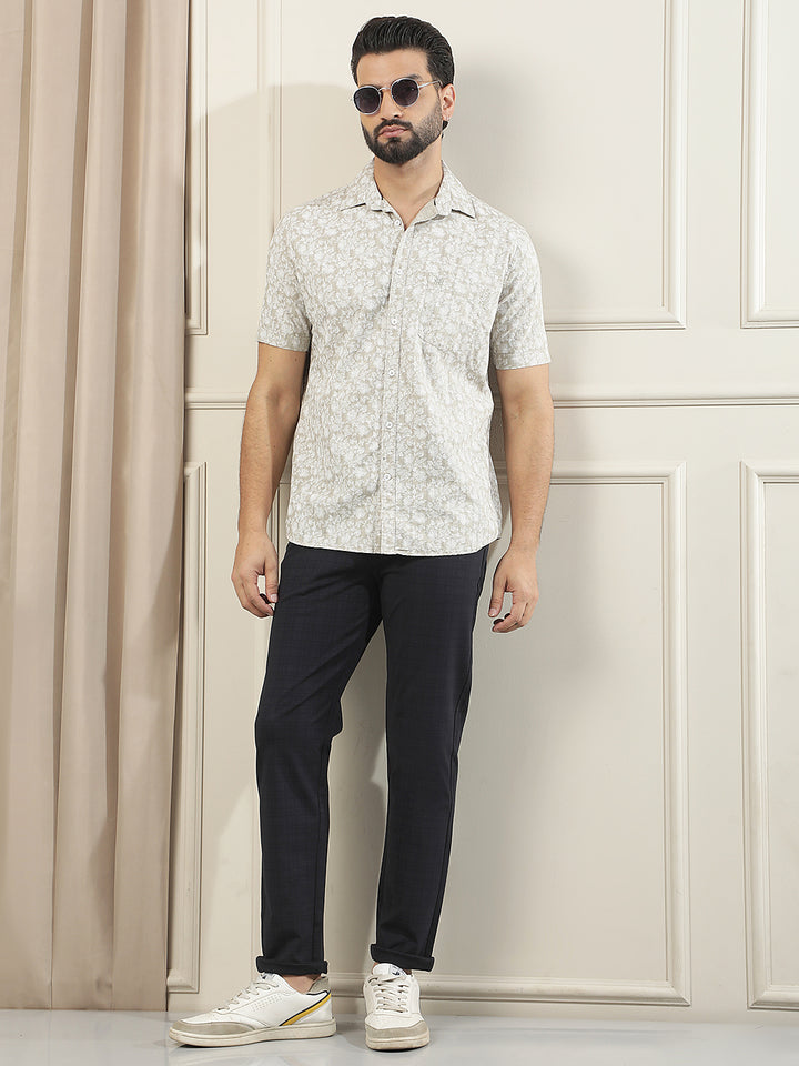Navy Blue Checked Knitted Trousers