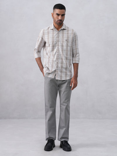 Brown Checked 100% Cotton Shirt