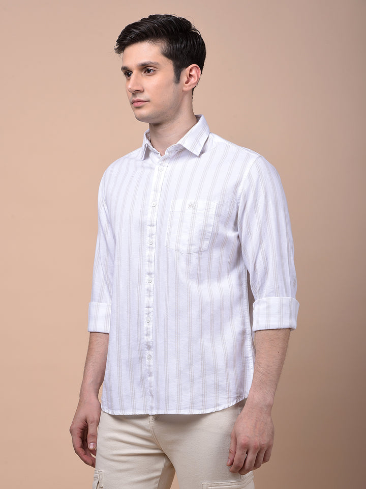 Beige Vertical Stripes 100% Cotton Shirt