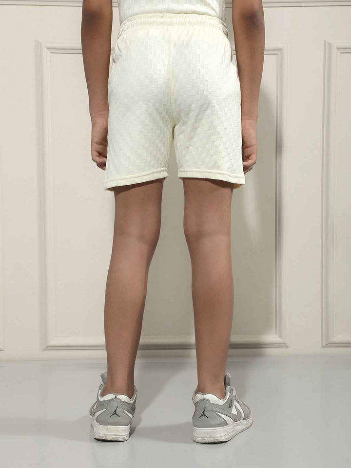 Cream Jacquard Textured Casual Shorts