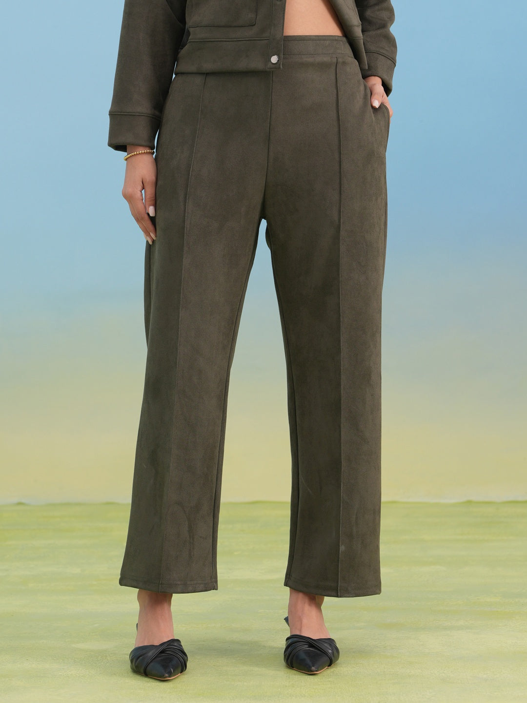 Olive Straight Winter Trousers