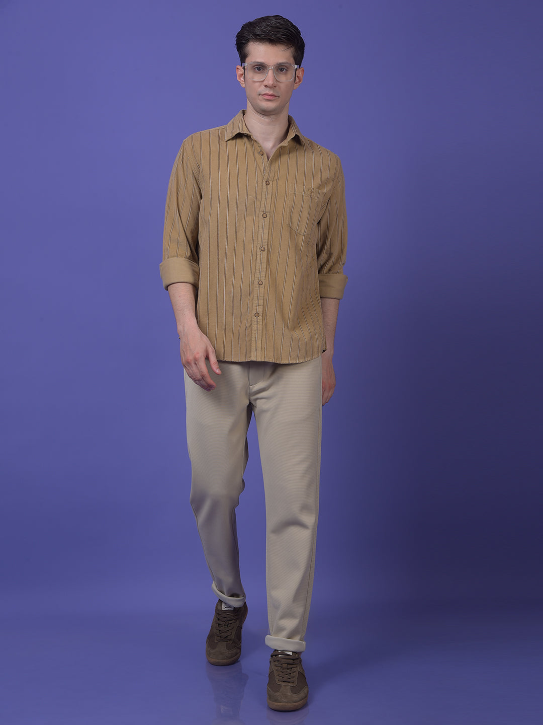 Brown Vertical Stripes 100% Cotton Shirt