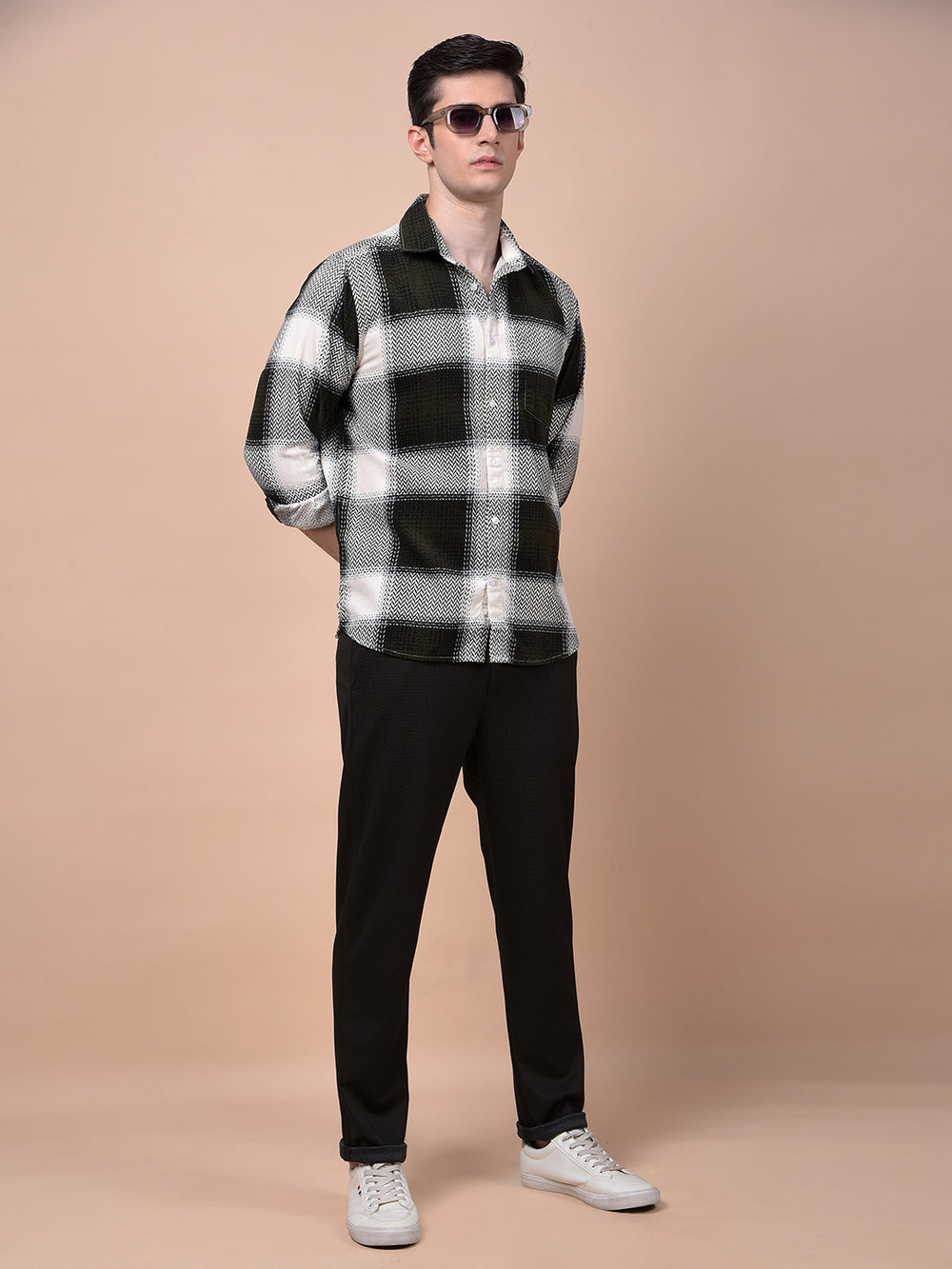 Olive Checked 100% Cotton Corduroy Shirt