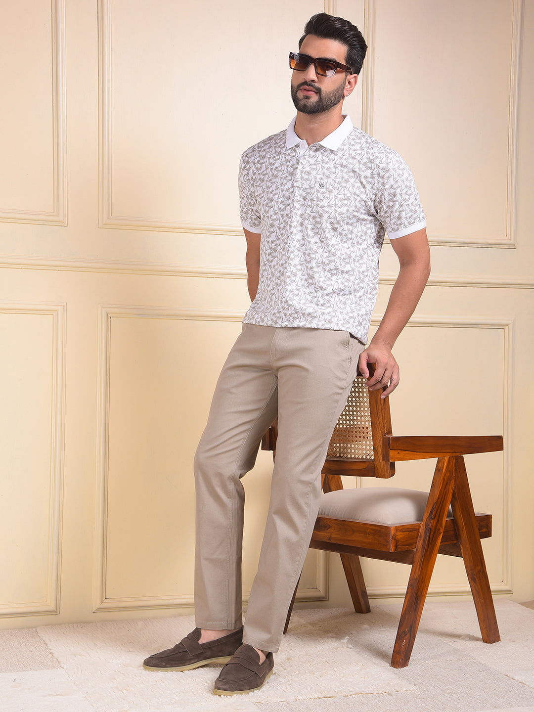 Beige Printed Trousers