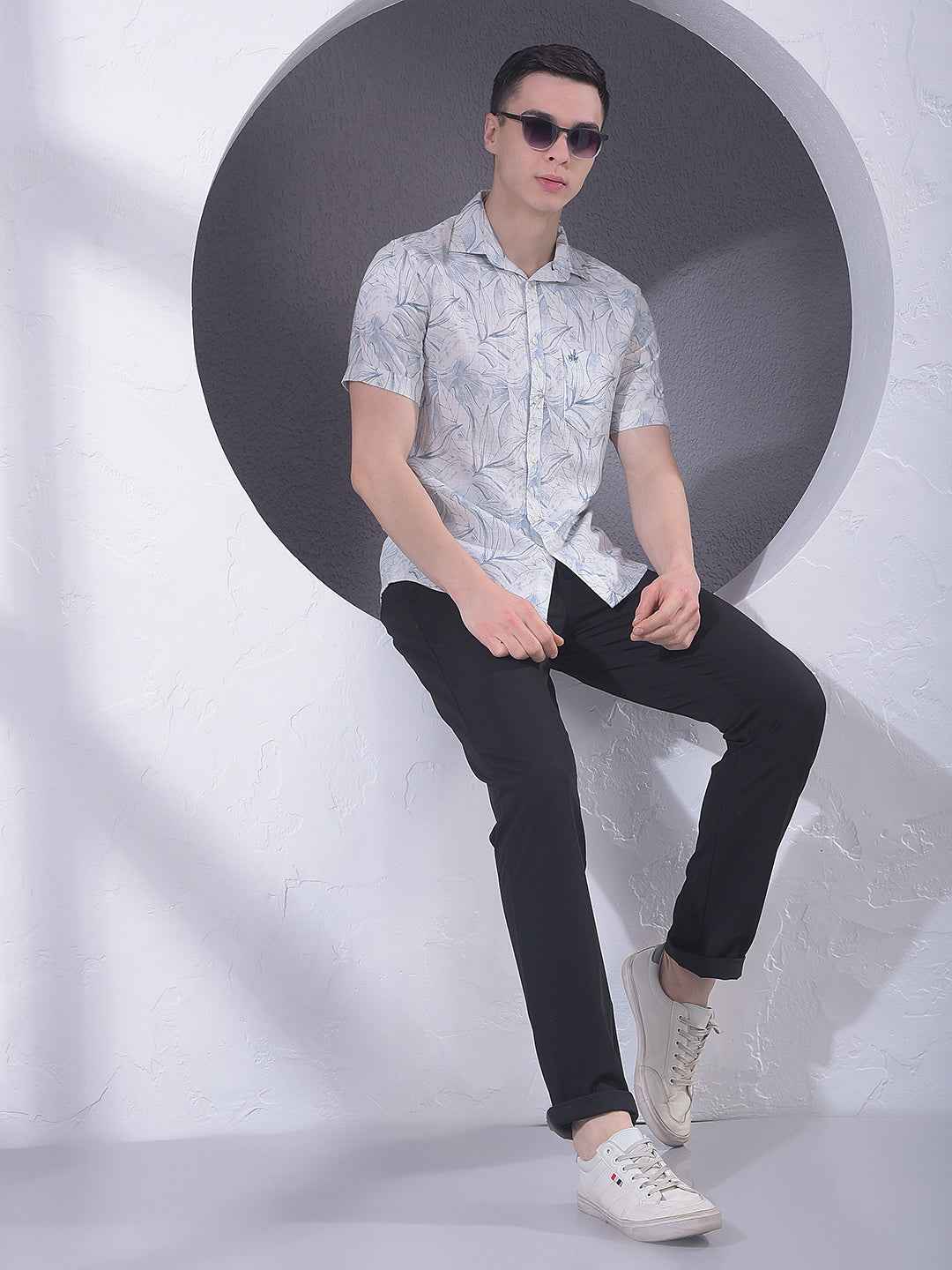 Blue Floral Print 100% Cotton Shirt