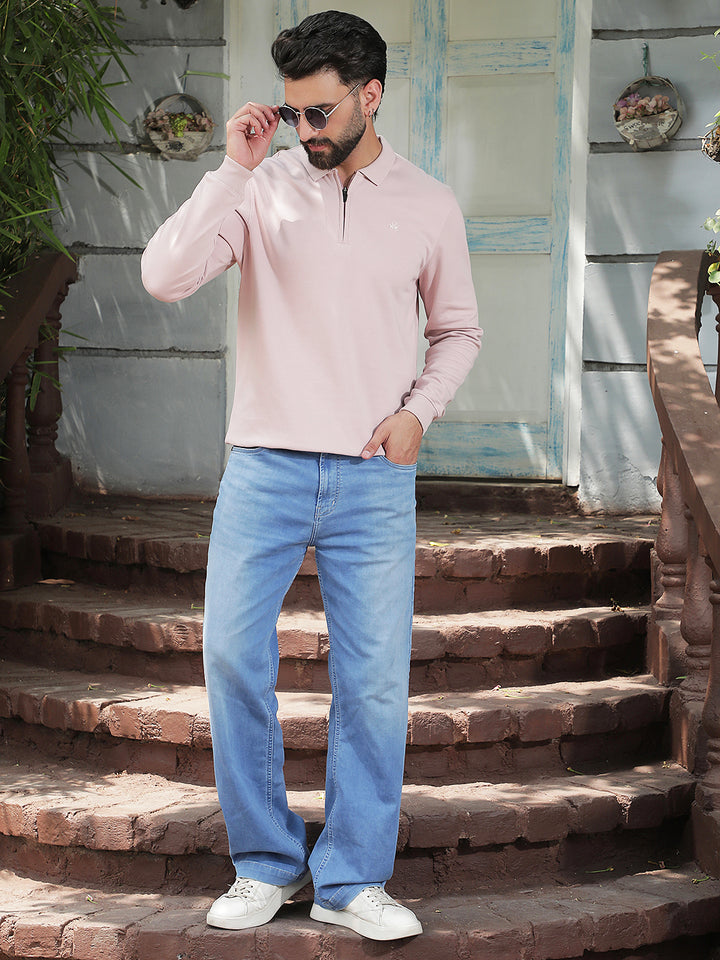 Pink Polo Neck Front Open Sweatshirt