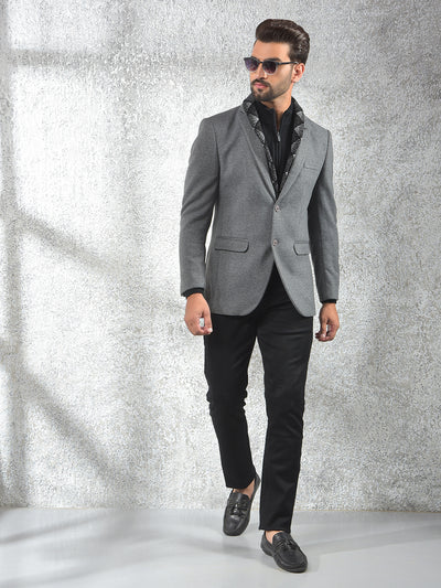 Grey Notched Lapel Single-Breasted Blazer