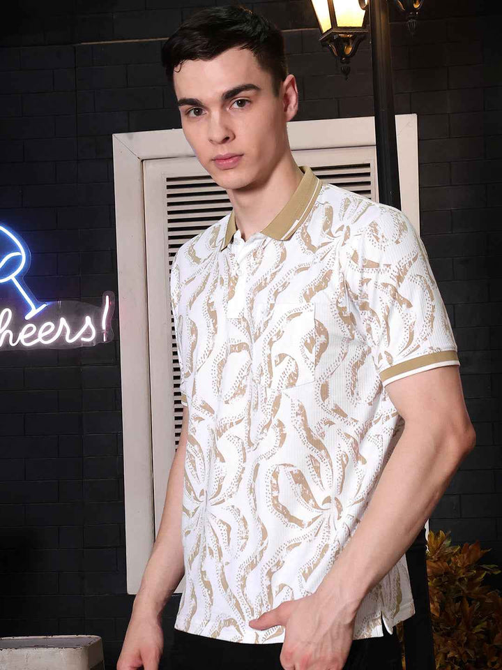 Beige Abstract Print T-Shirt