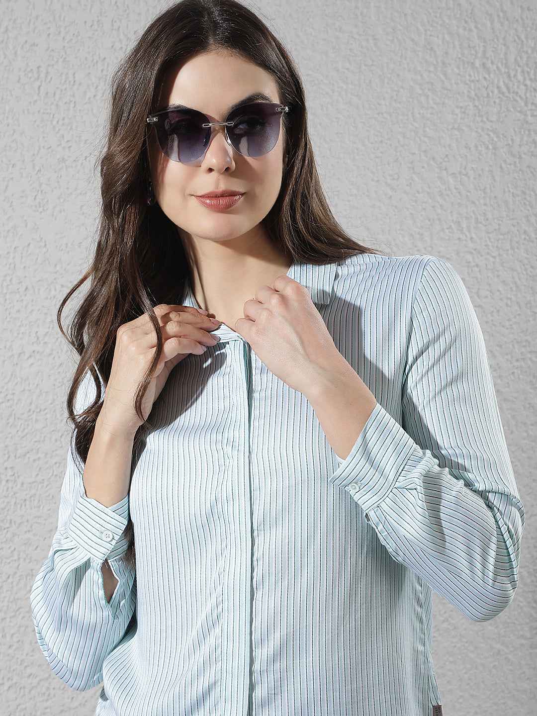 Green Vertical Striped Modal Shirt