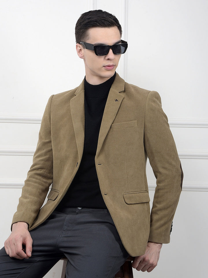 Beige Notched Lapel Single-Breasted Blazer