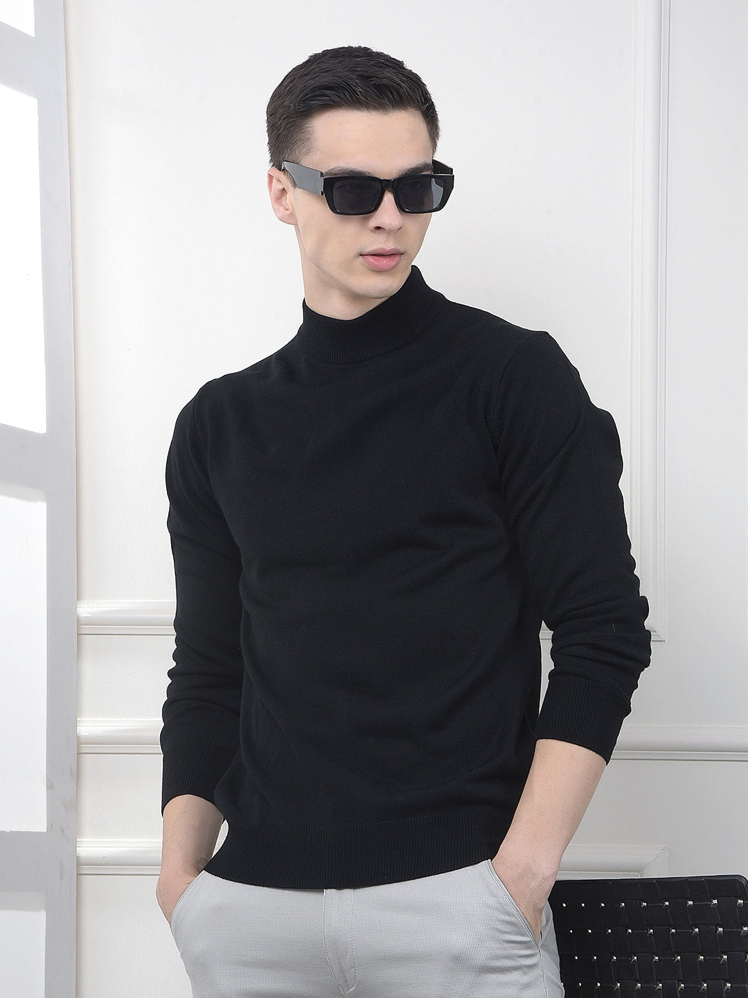 Black High-Neck Knitted Sweater