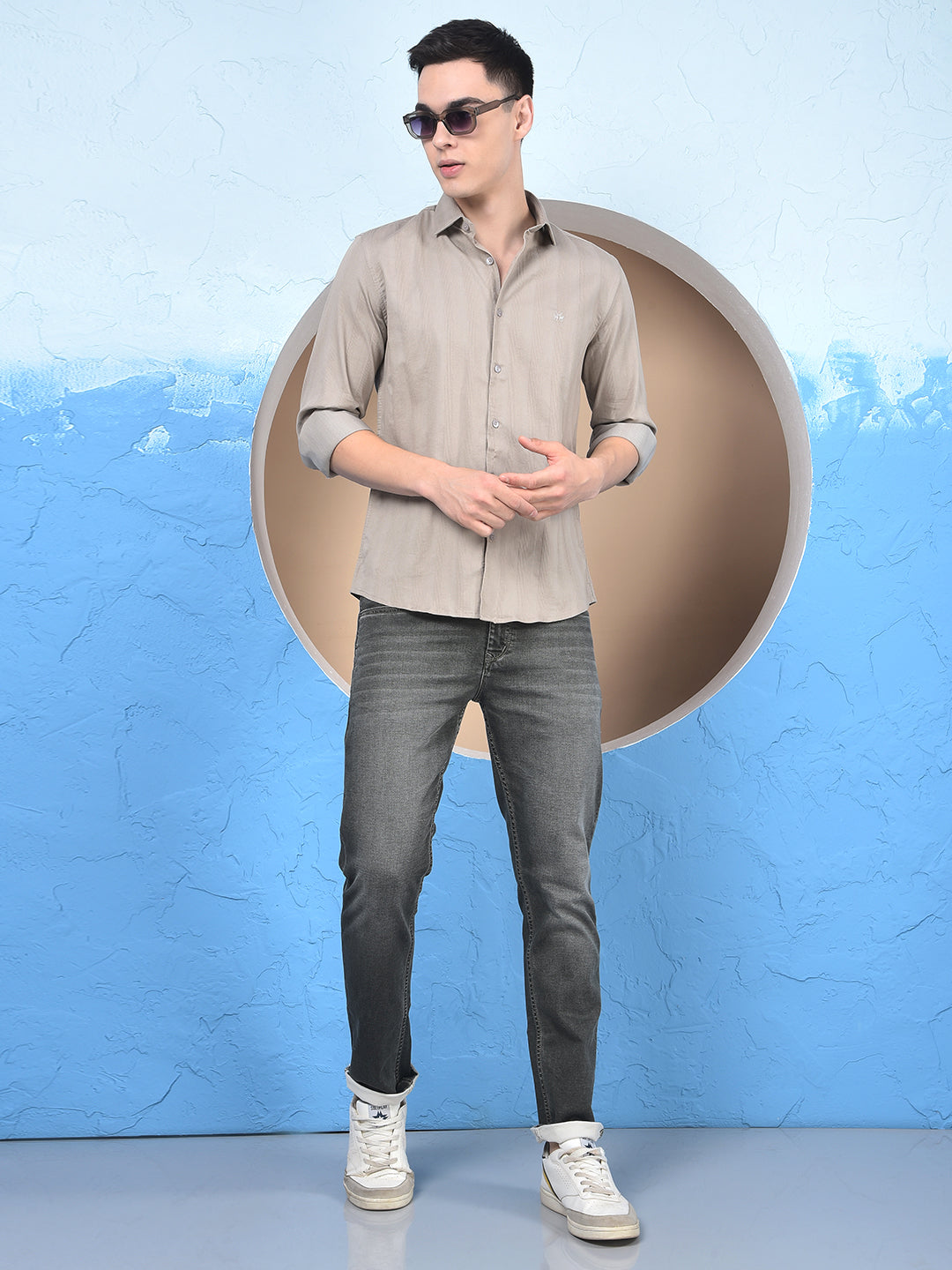 Beige Vertical Stripes Shirt