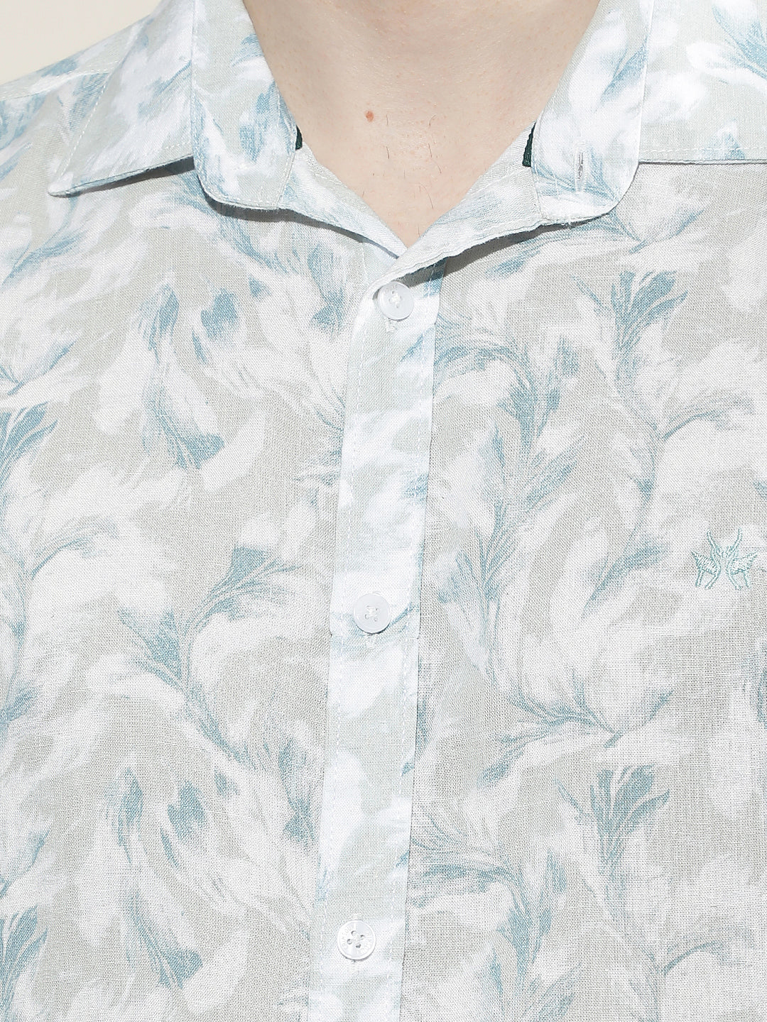 Blue Floral Print Linen Shirt