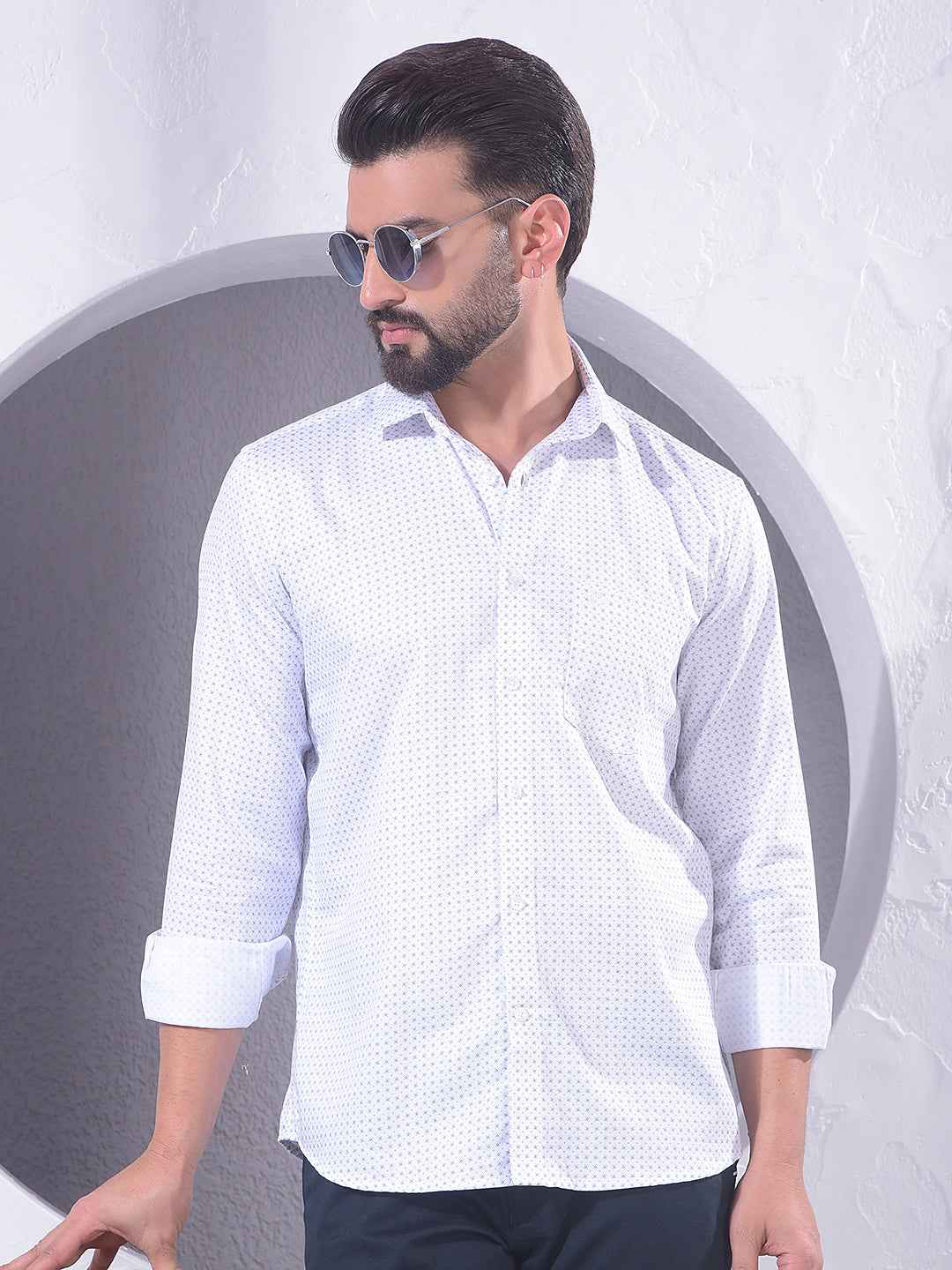 White Polka Dot Print Shirt