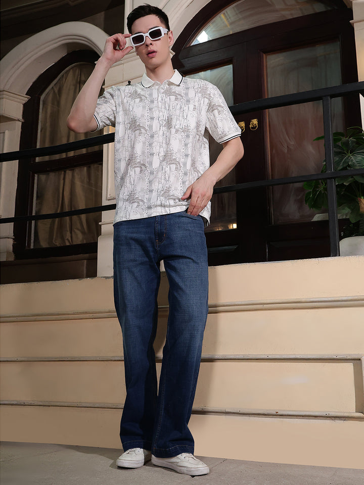 Off White Floral Print Polo Neck T-Shirt