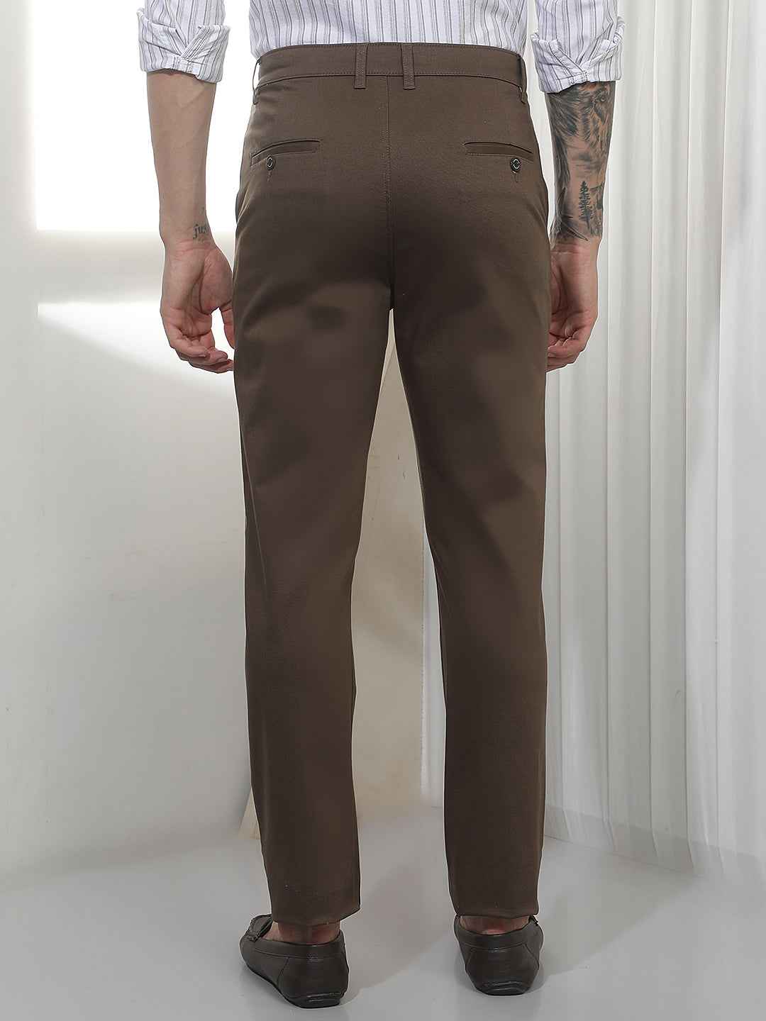 Coffee Dobby Cotton Trousers