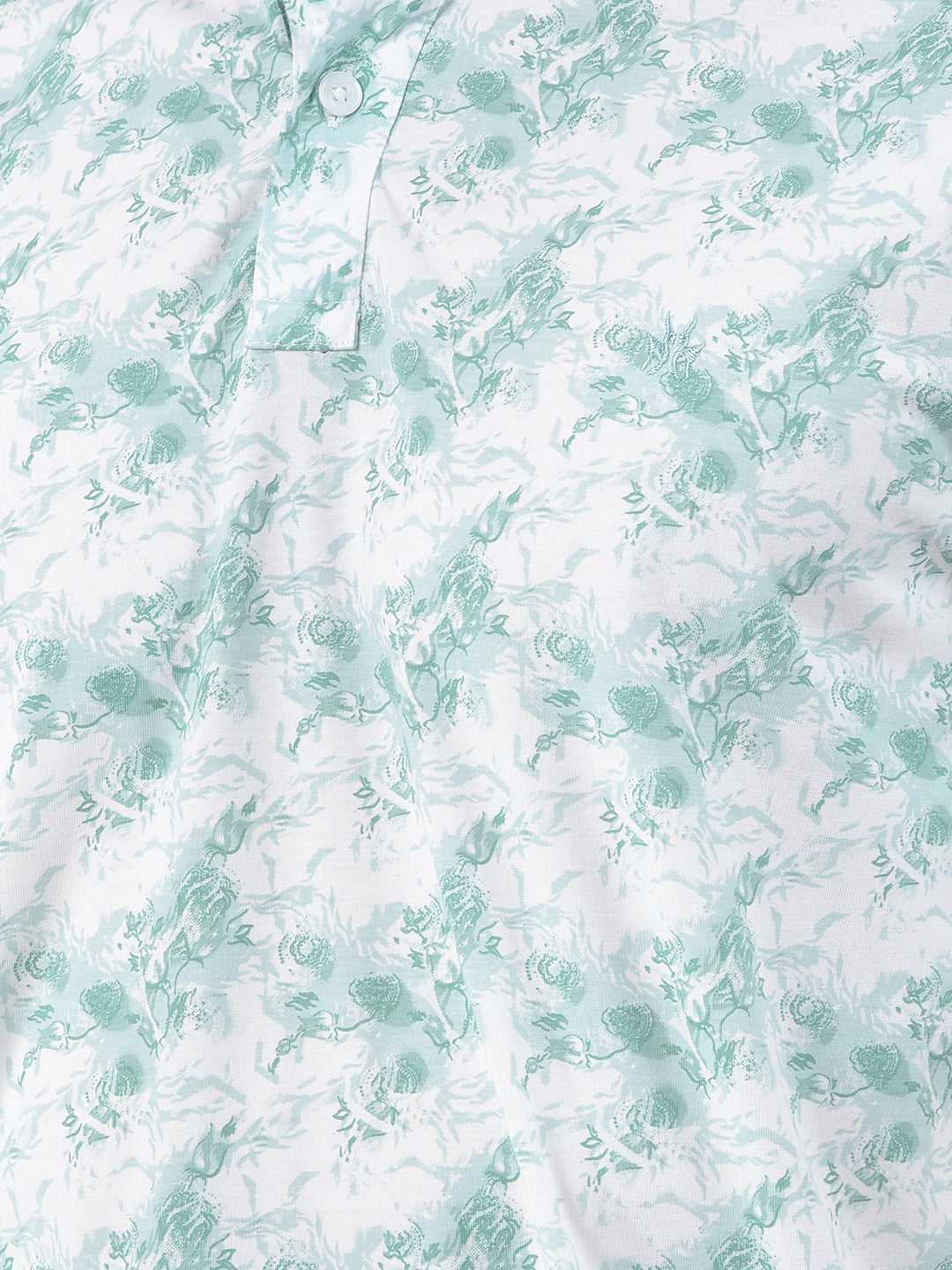 Green Floral Print Polo Neck T-Shirt