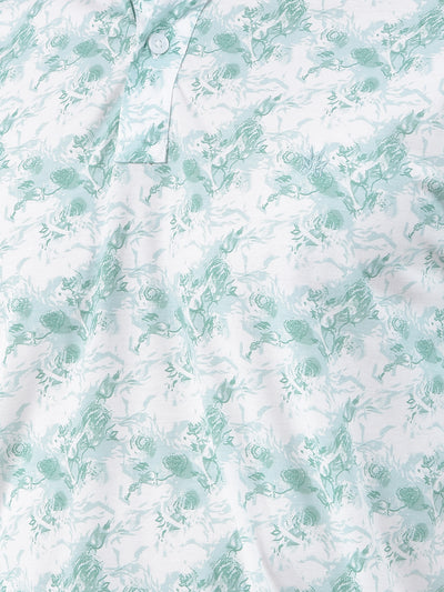 Green Floral Print Polo Neck T-Shirt