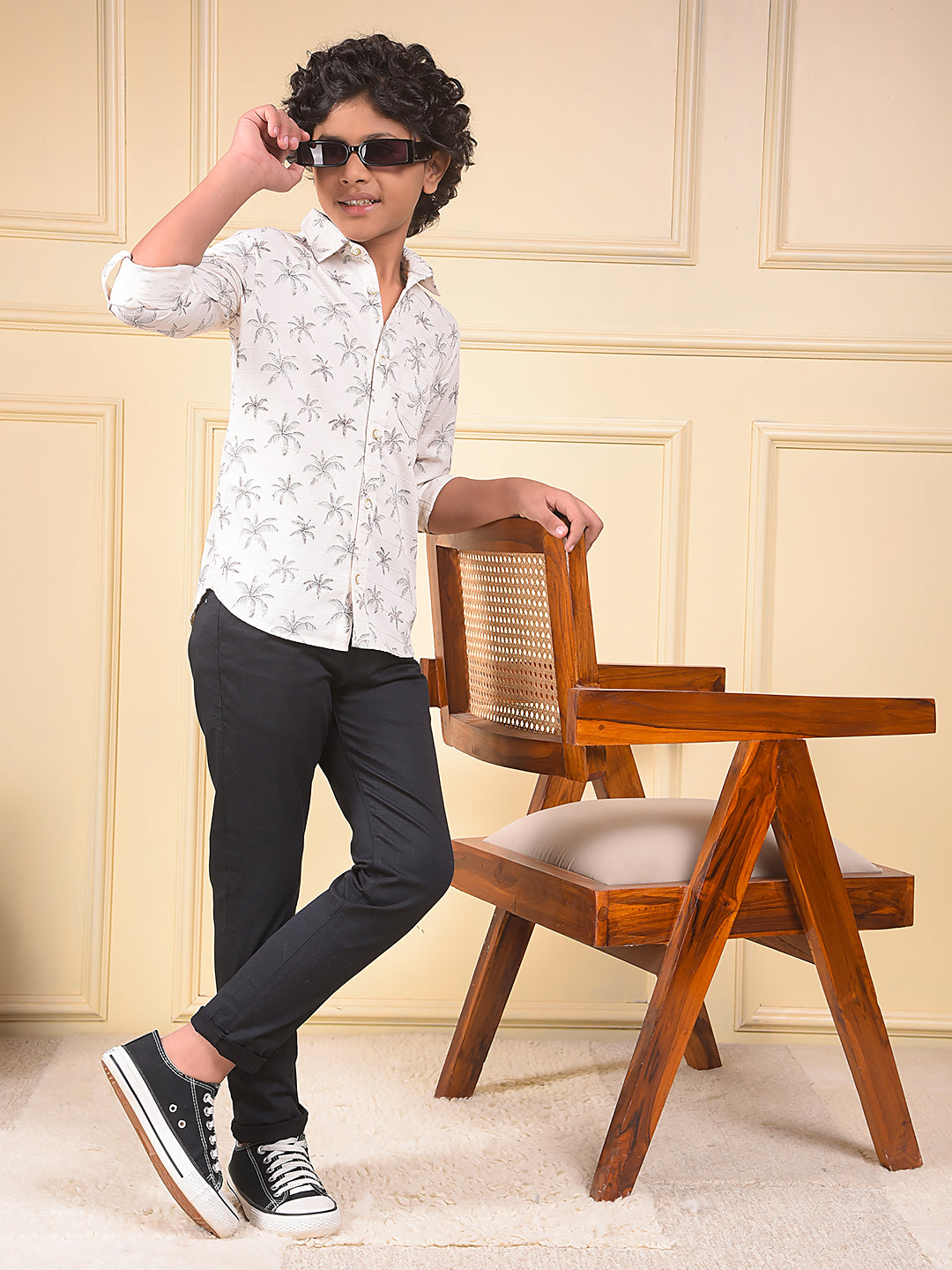 White Floral Print 100% Cotton Shirt