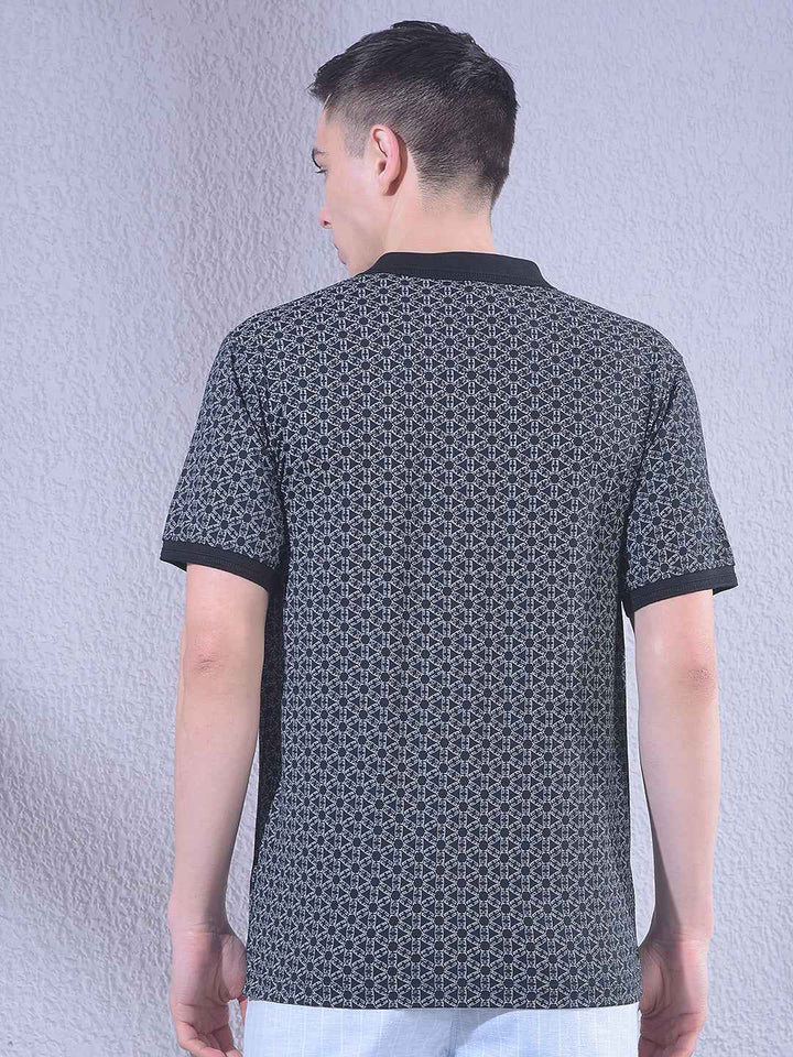 Black Printed Polo Neck T-Shirt