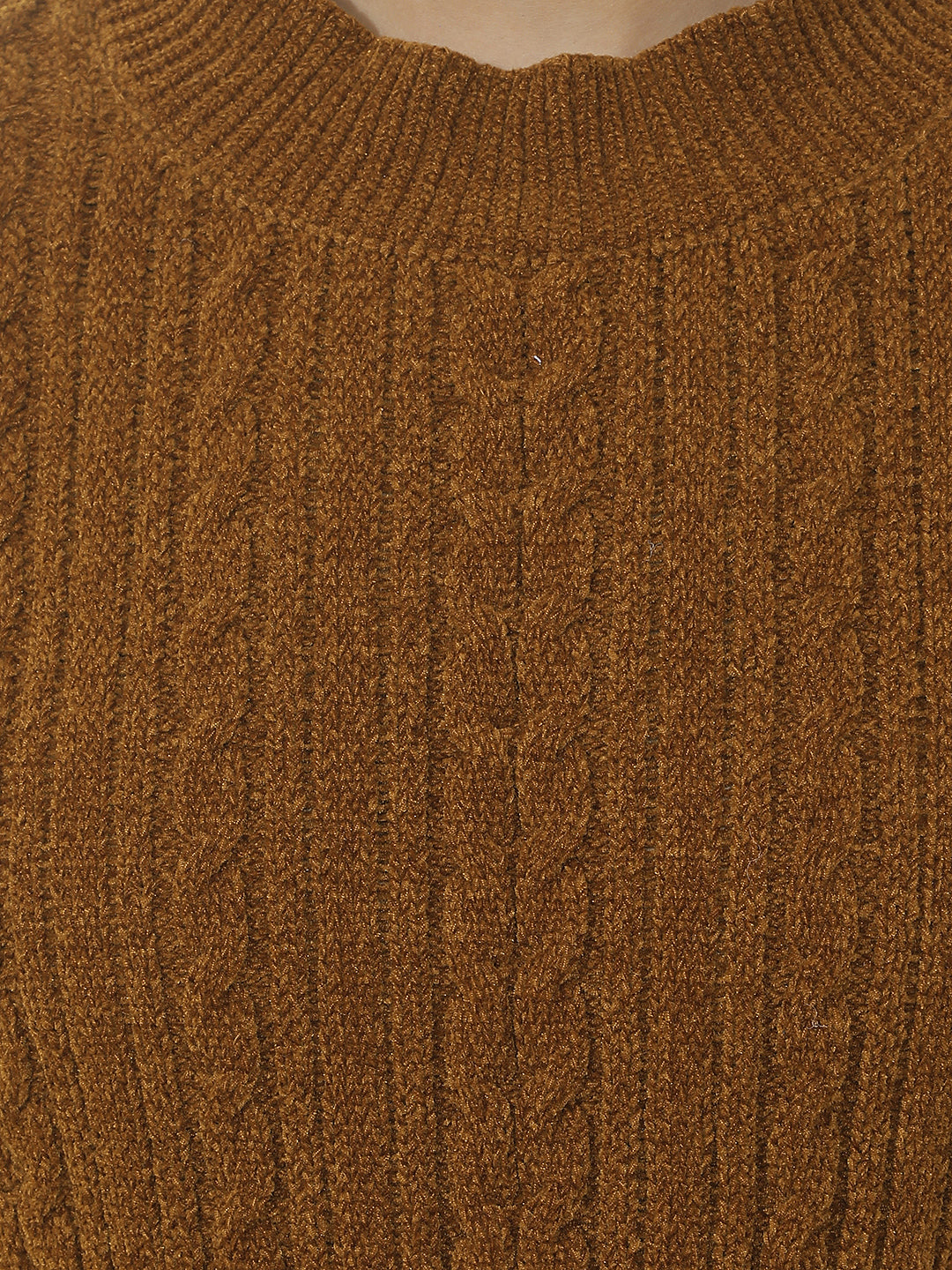 Brown Jacquard Mock Neck Sweater