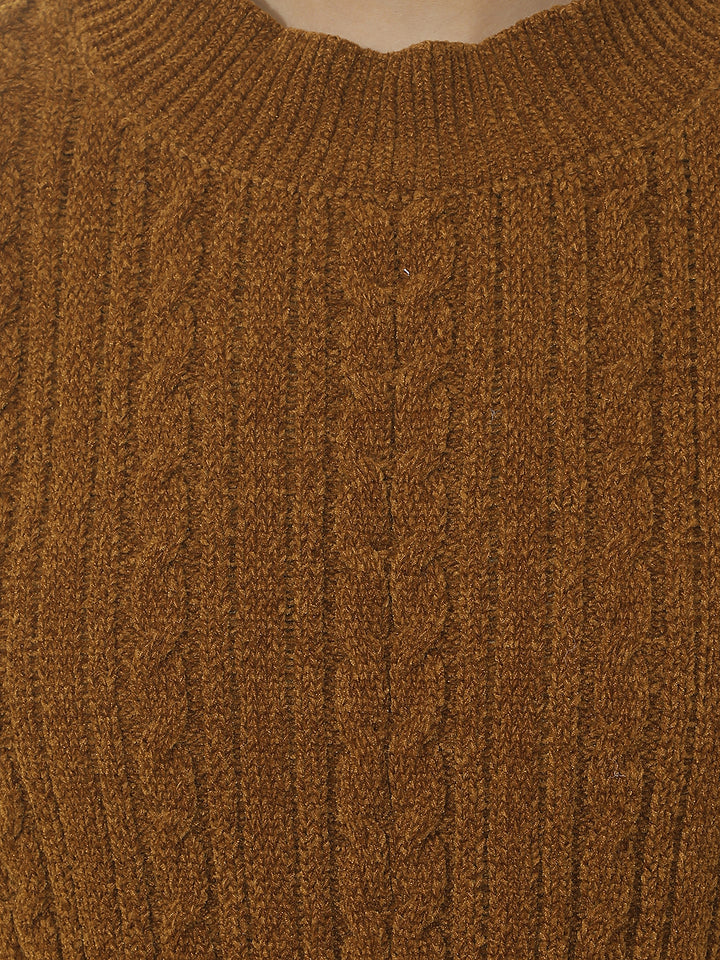 Brown Jacquard Mock Neck Sweater