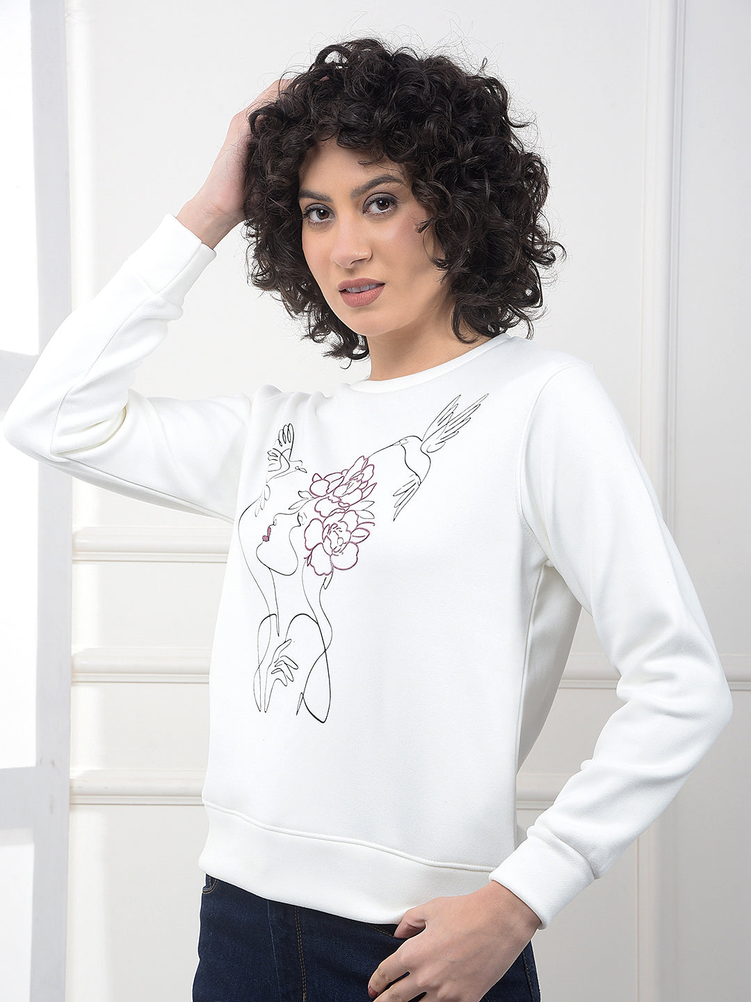 White Graphic Print Sweatshirt