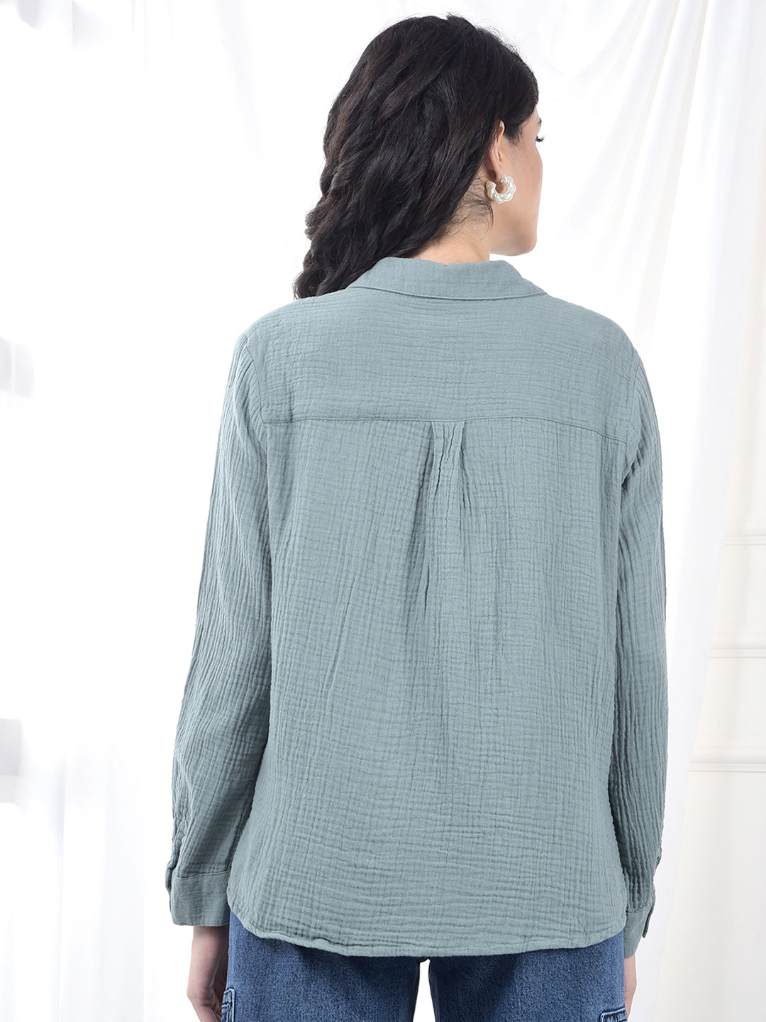 Sage Green Crinkled Textured Slim Fit Shirt