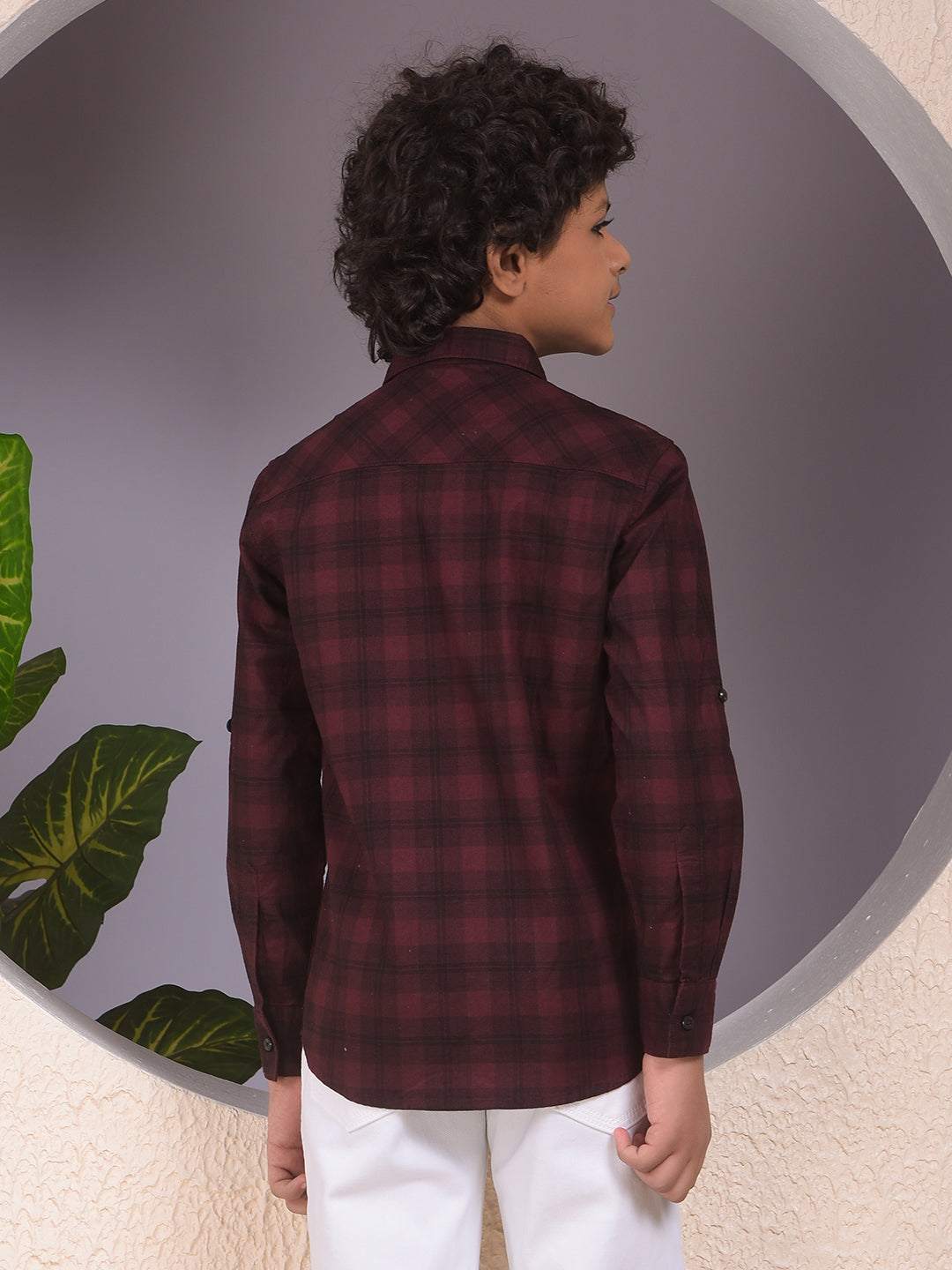 Maroon Checked 100% Cotton Shirt