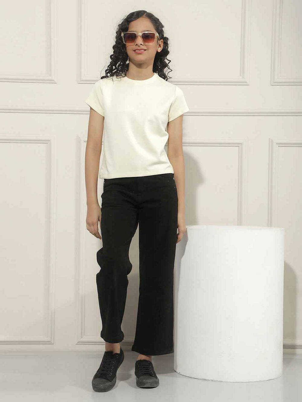 Cream Cropped Casual T-Shirt