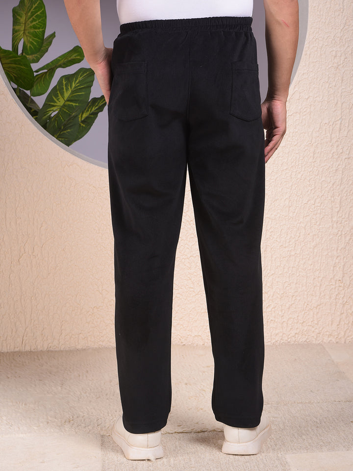Black Knitted Trackpants With Button & Zip Closure