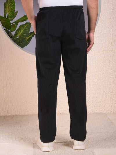 Black Knitted Trackpants With Button & Zip Closure