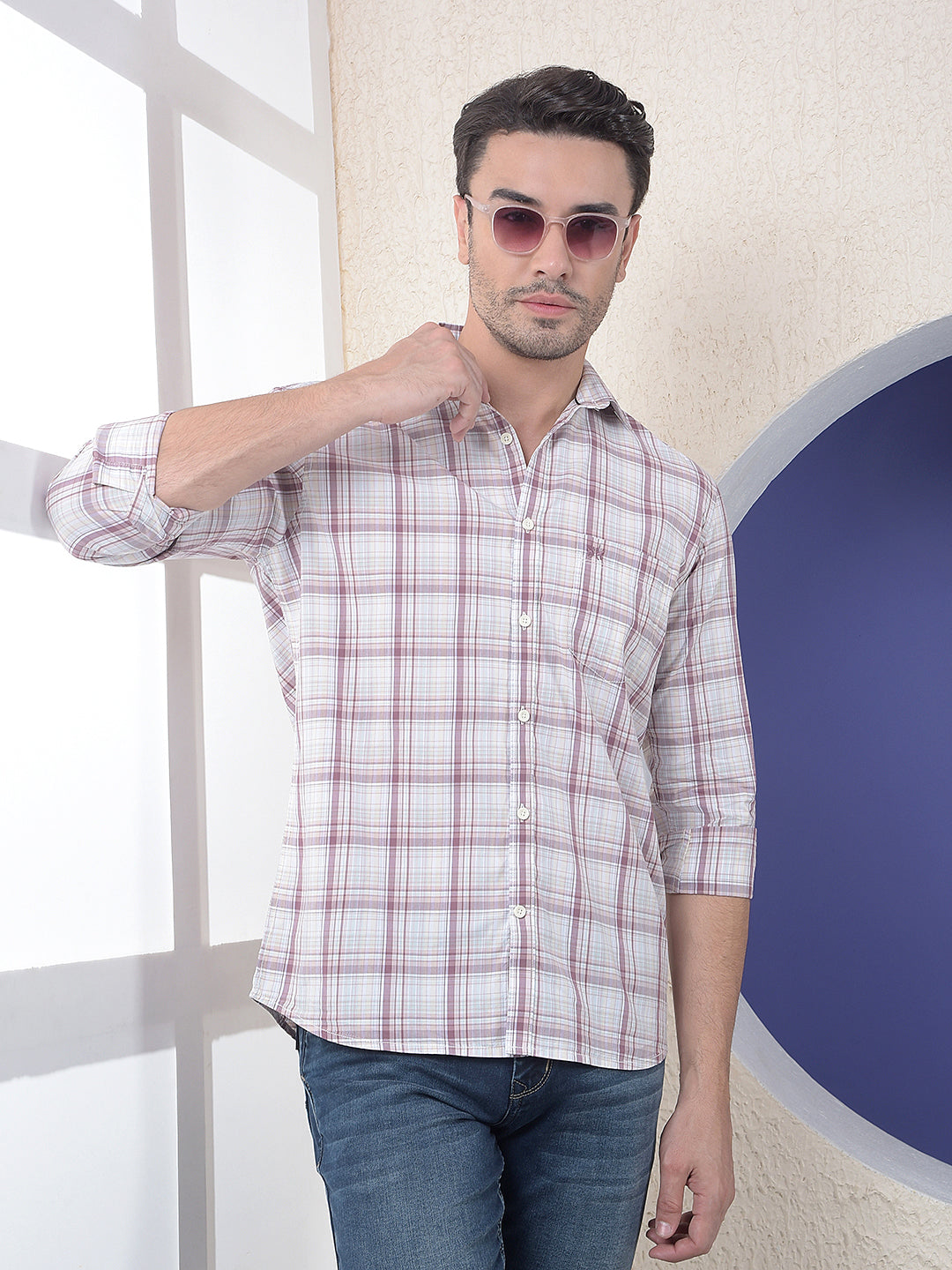 Rose Grid Brown Checked Shirt