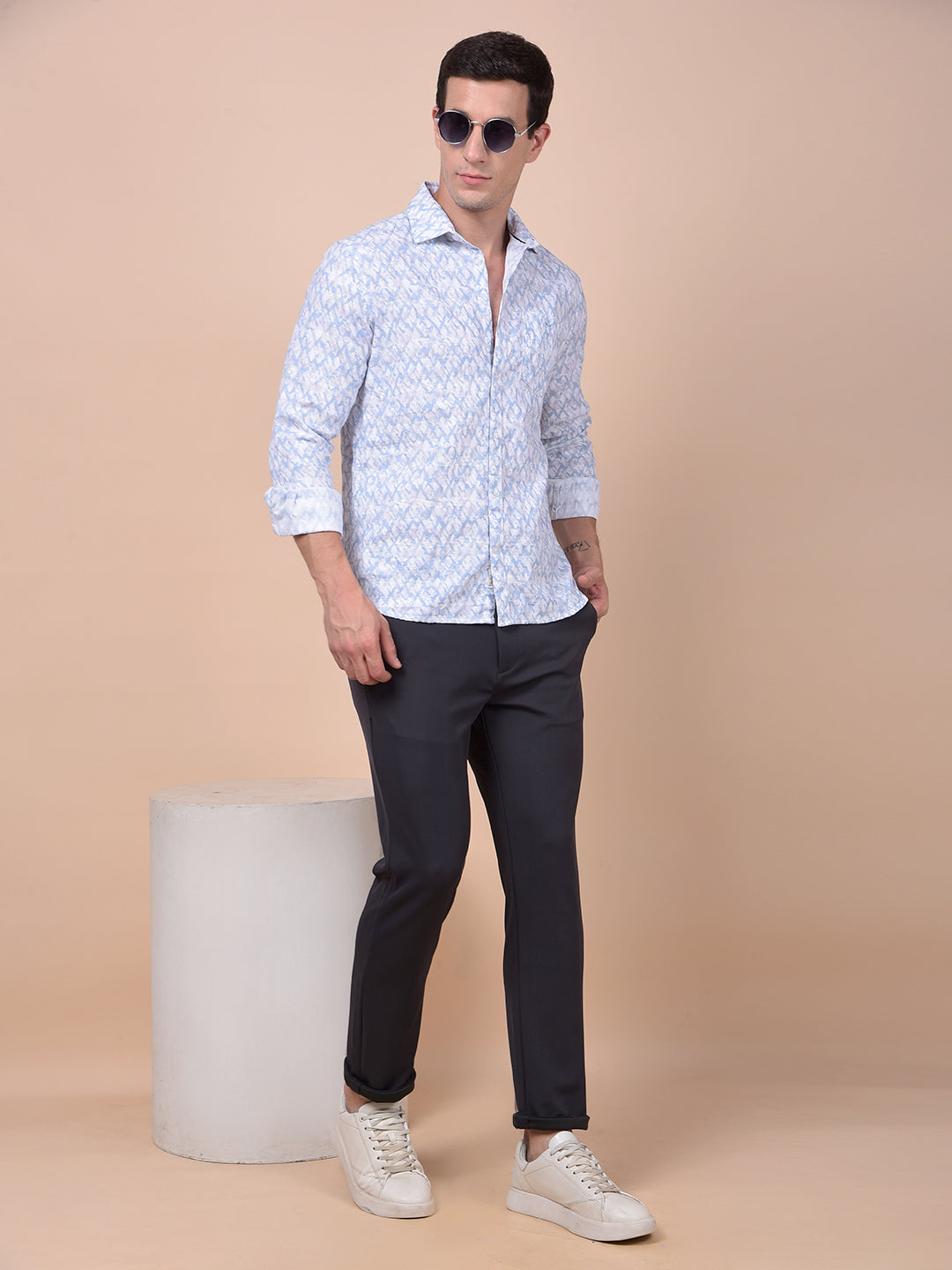 Blue Printed Linen Shirt