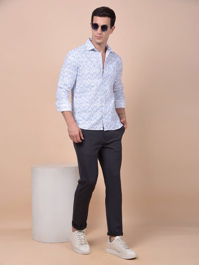 Blue Printed Linen Shirt