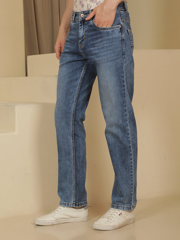 Structured Coastal Blue Straight Jeans