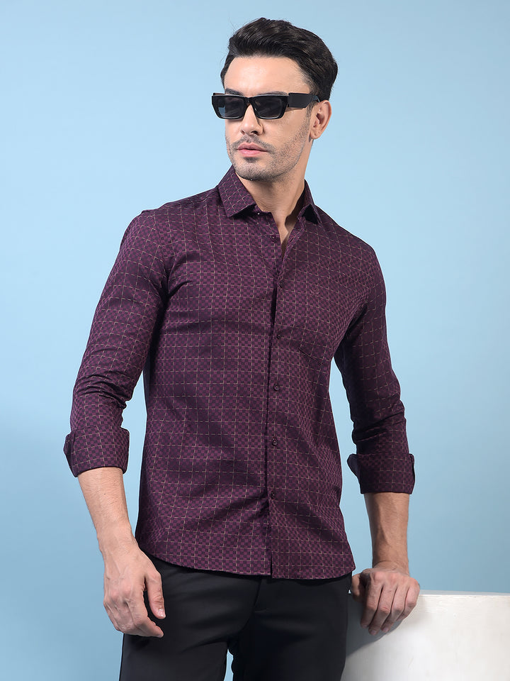 Navy Blue Printed 100% Cotton Shirt-Men Shirts-Crimsoune Club