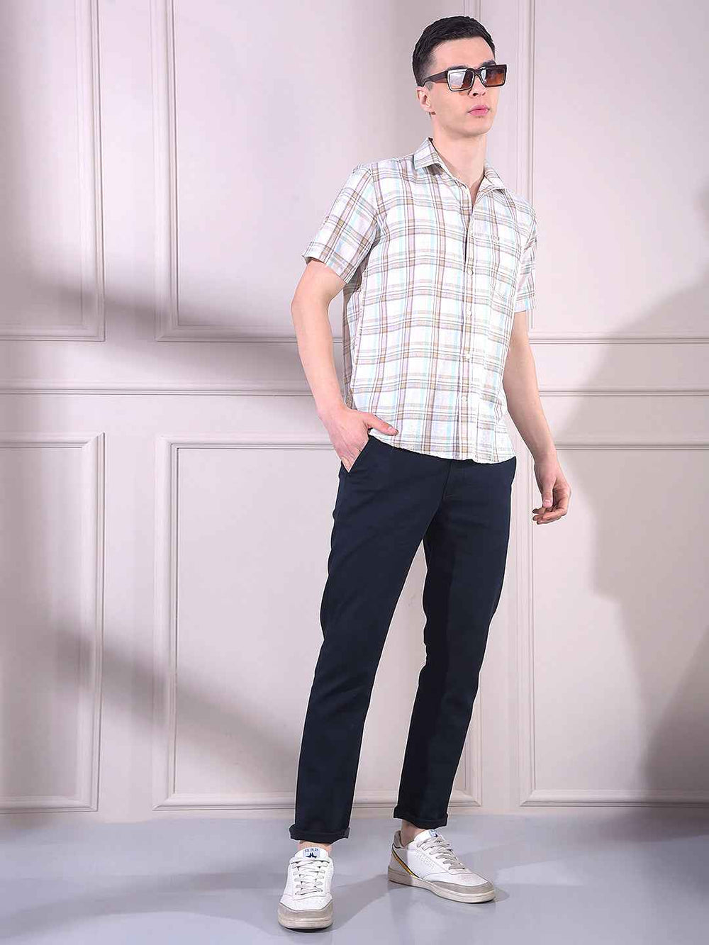 Beige Linen Checked Shirt