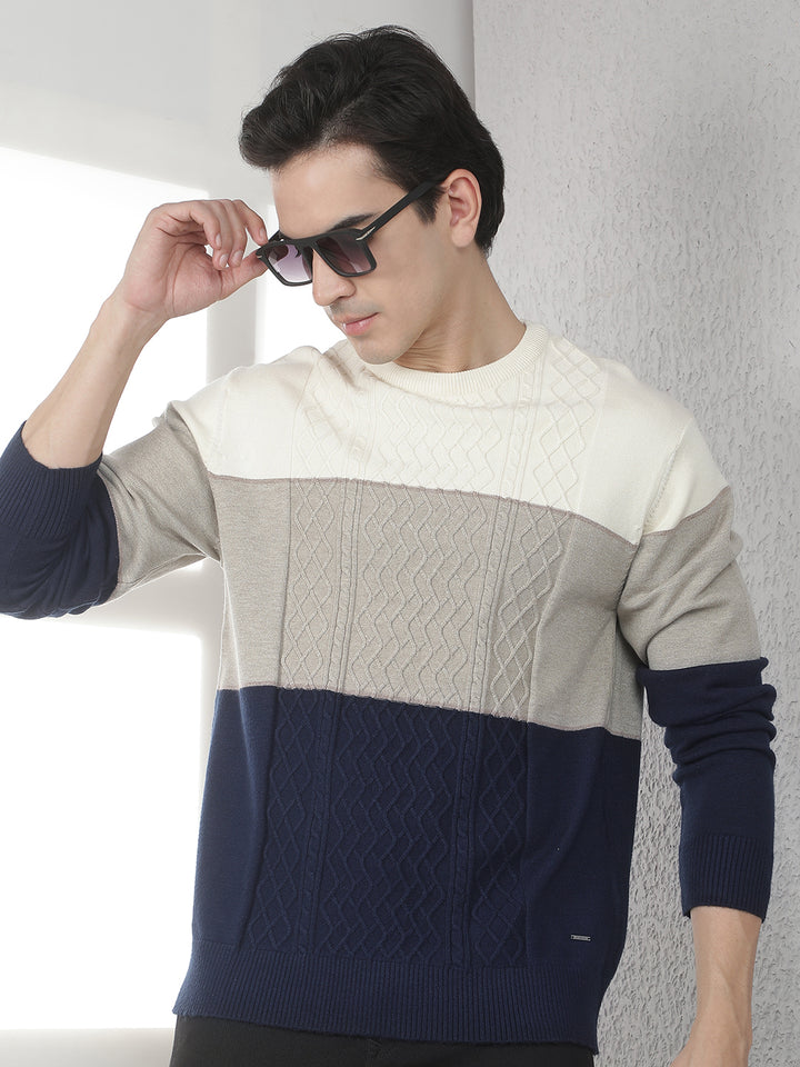 Multicolor Colorblocked Round Neck Sweater