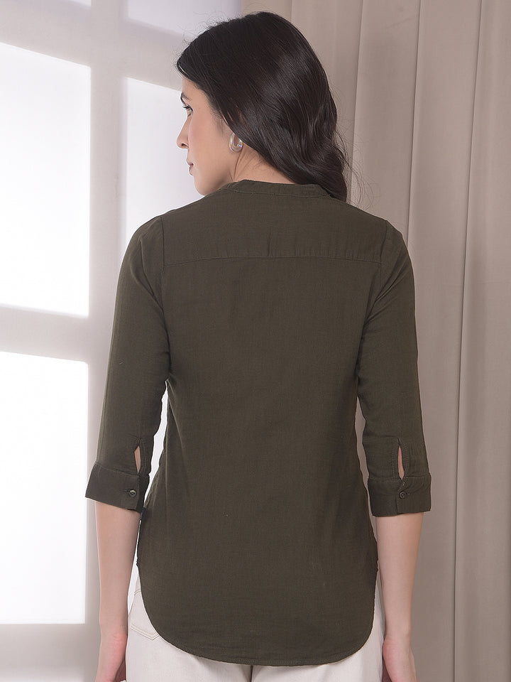 Olive V-Neck 100% Cotton Shirt