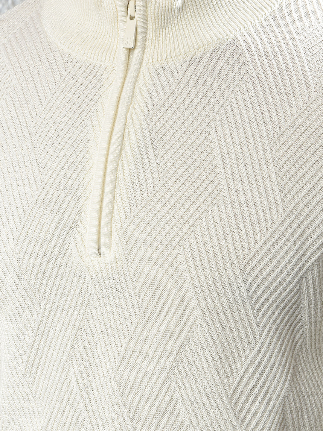Off White Jacquard 100% Cotton Sweater